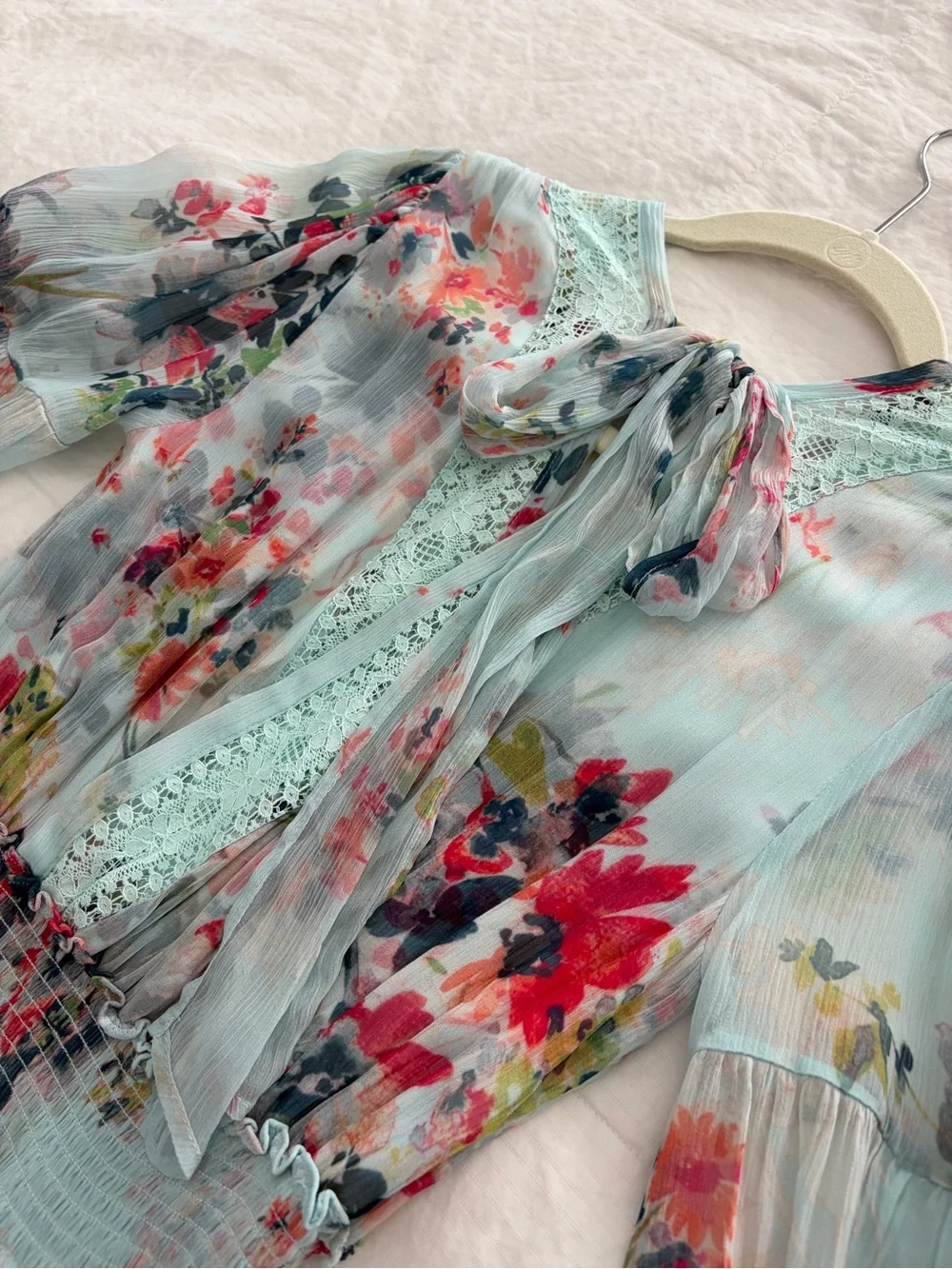 Sundance Mint Blue Floral Maxi Dress with Lace Inset - Picture 3 of 5